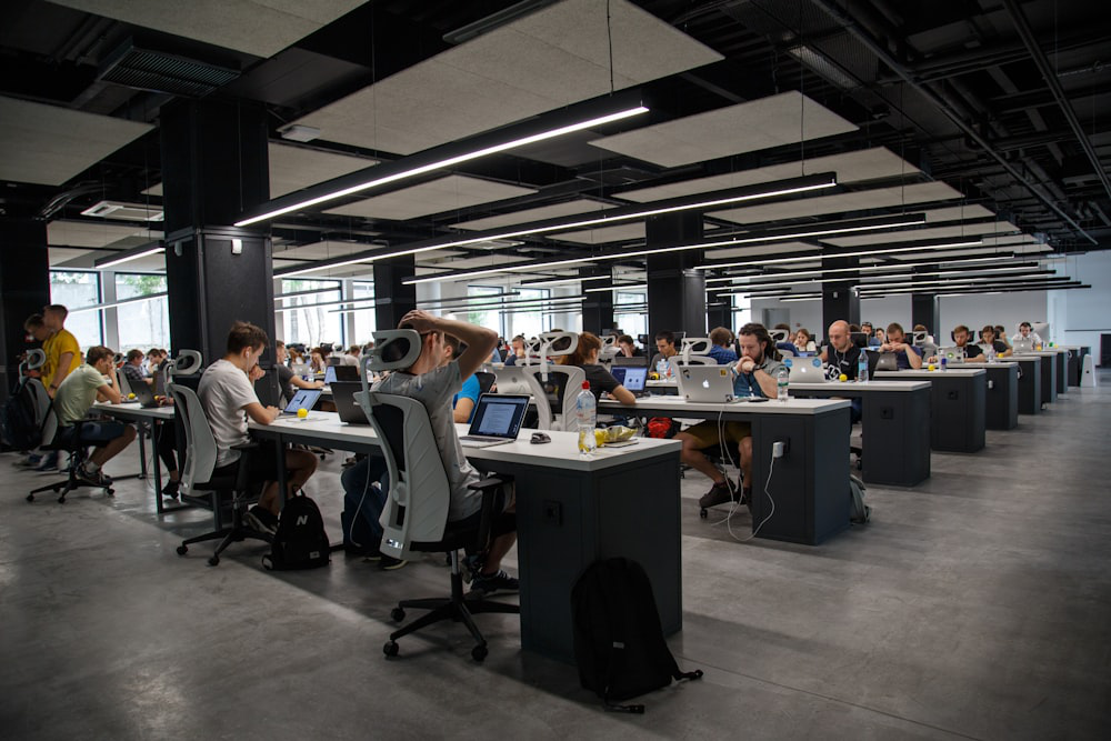 A photo of people in an office