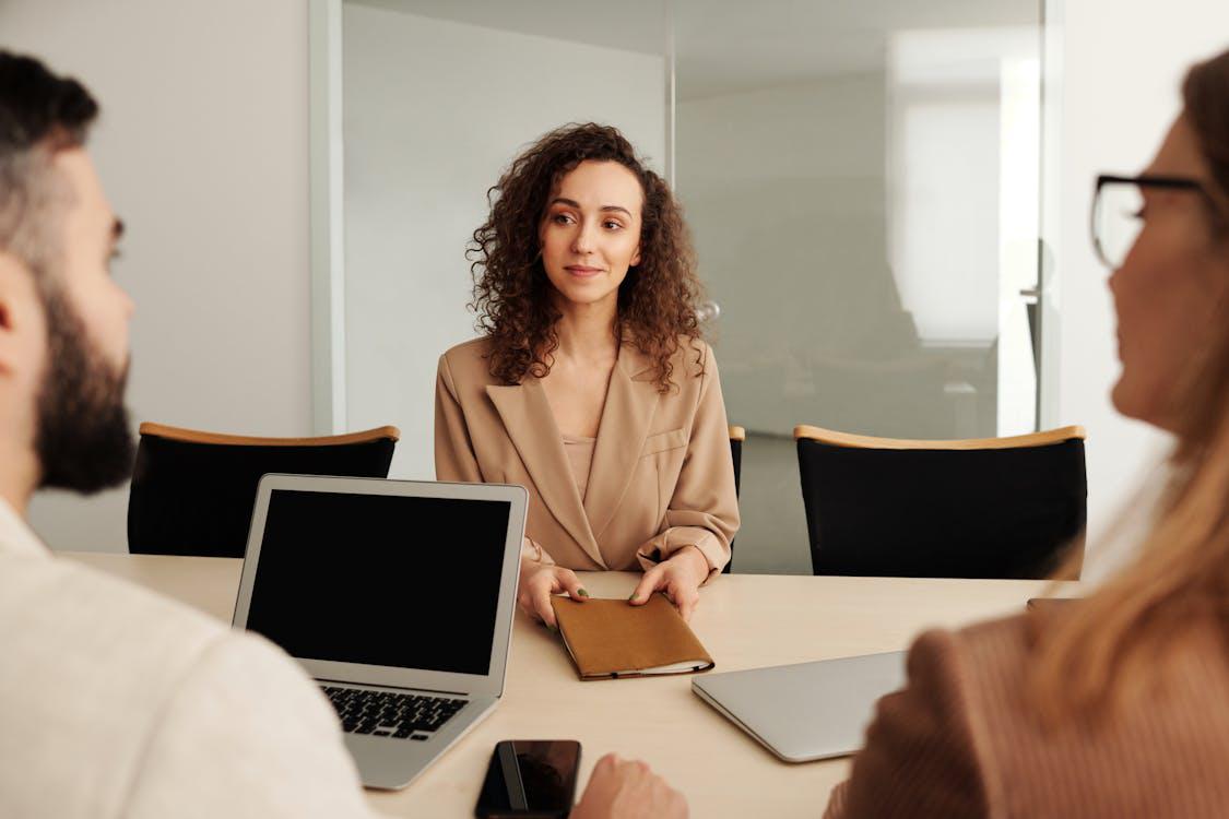 A woman giving a job interview